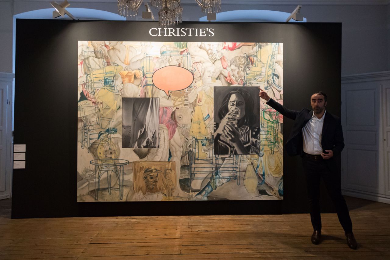 David Salle, Mingus in México, óleo y acrílico sobre lienzo, 241,5 x 311 cm, 1990.