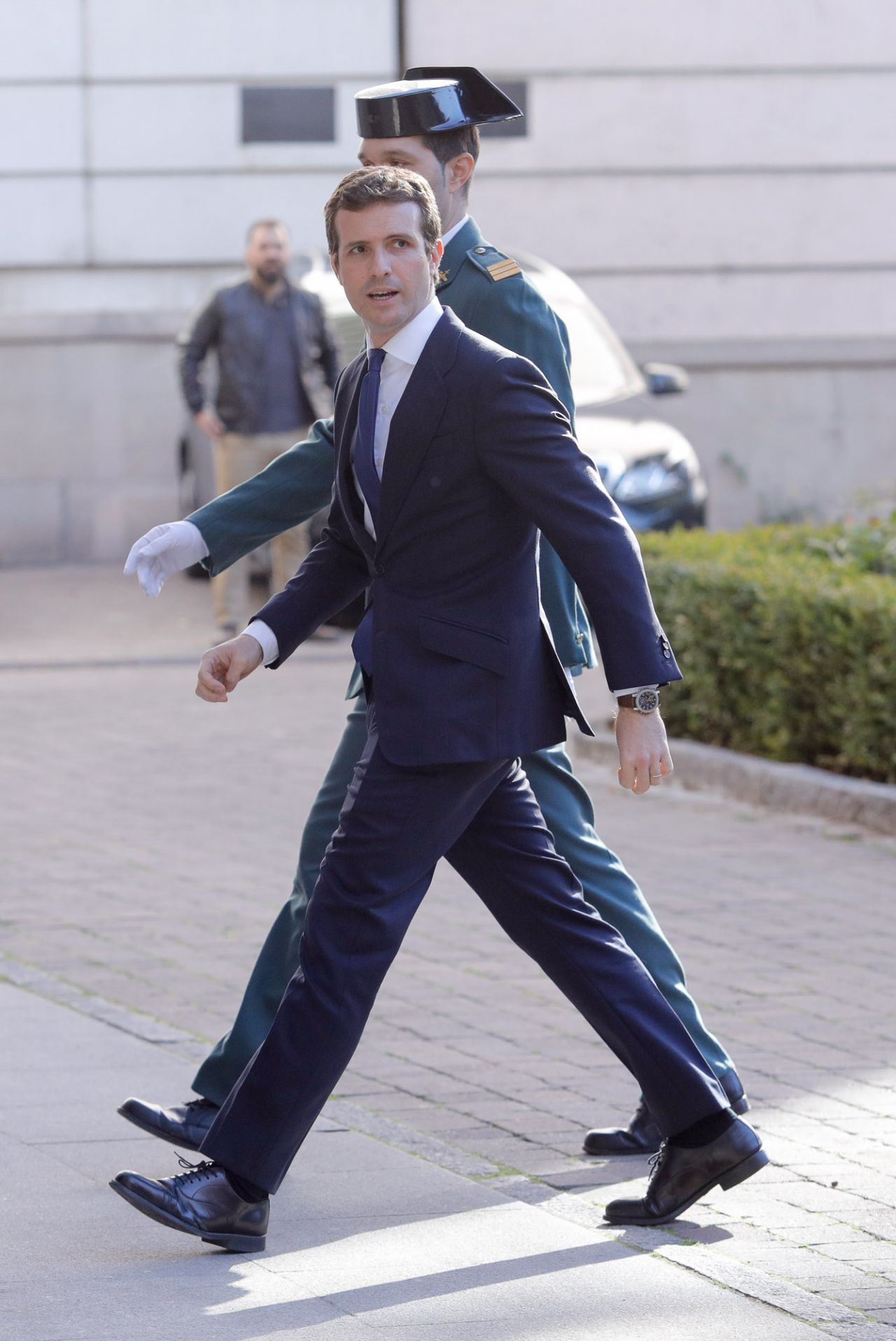 el vicesecretario de comunicación del PP, Pablo Casado, a su llegada a la capilla.