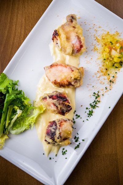 Pulpo en tempura con mousse de cava - Sandó.
