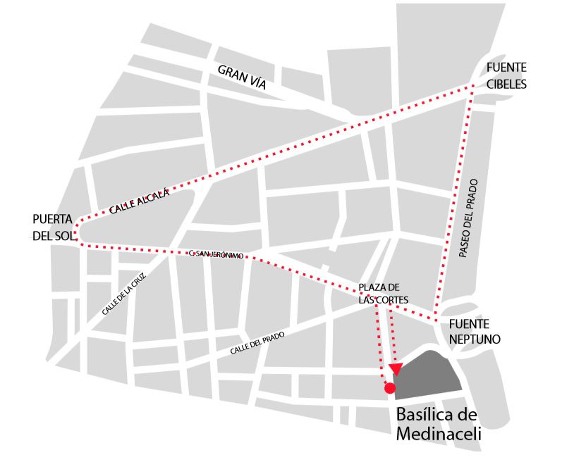 VIERNES SANTO - 19 horas
Imágenes: Nuestro Padre Jesús Nazareno (Anónimo, s. XVII). Nuestra Señora de los Dolores en su Mayor Soledad (Rafael García Irurozqui, 1948).

Organización: Archicofradía Primaria de la Real e Ilustre Esclavitud de Nuestro Padre Jesús Nazareno de Medinaceli. 

Acompañamiento musical: Banda de Música de la Asociación Musical La Lira de Pozuelo (Madrid), en el Cristo, la Banda de Cornetas y Tambores Virgen Morena de Ocaña (Toledo).