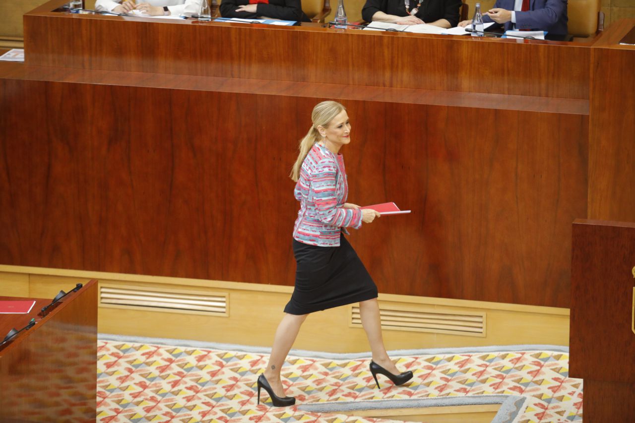 La presidenta de la Comunidad de Madrid, Cristina Cifuentes, comoarece a petición de los grupos de la oposición para que explique las circunstacias de su master en la universidad Rey Juan Carlos.