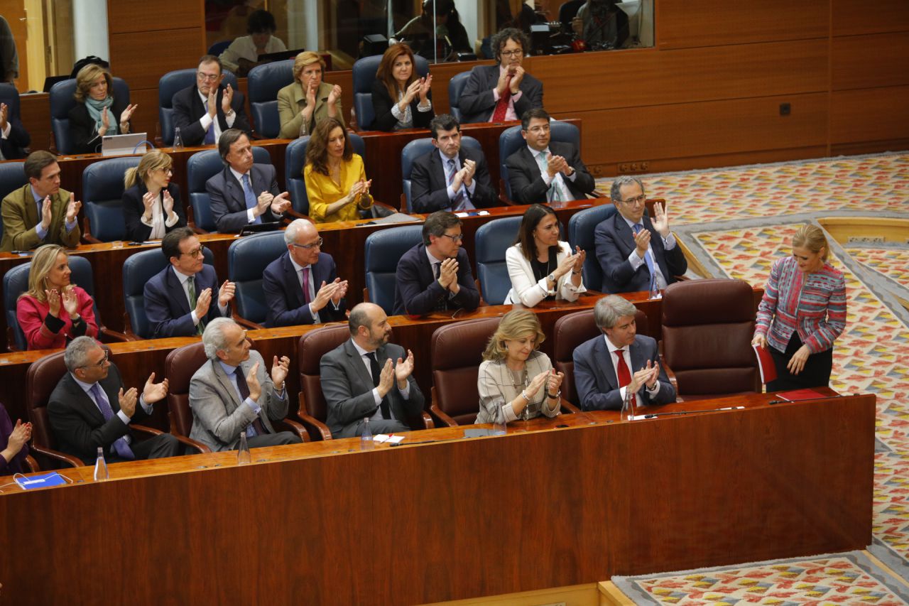 La presidenta de la Comunidad de Madrid, Cristina Cifuentes, comoarece a petición de los grupos de la oposición para que explique las circunstacias de su master en la universidad Rey Juan Carlos.