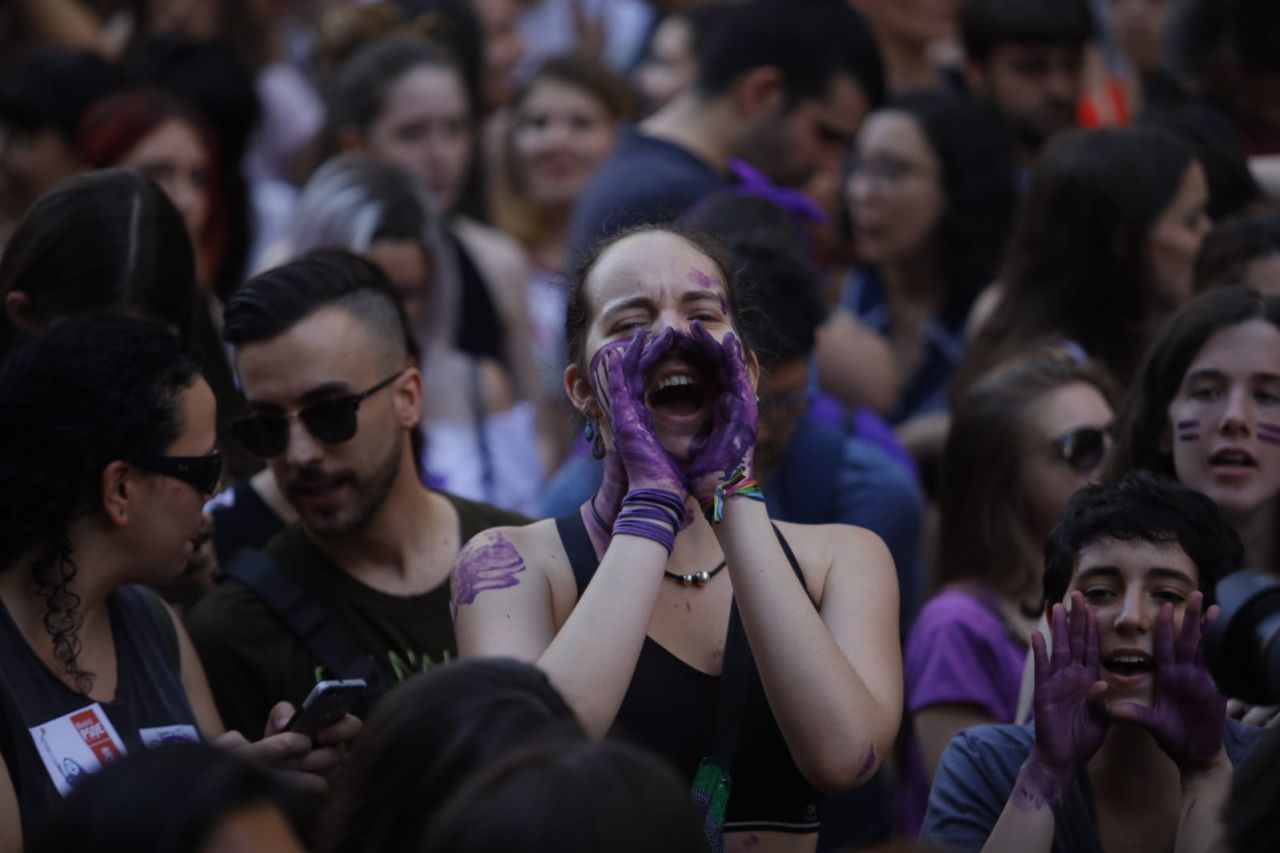 Manifestación en protesta por la puesta en libertad bajo fianza de los condenados por abusos sexuales a una mujer en la fiestas de San Fermín y conocidos como 'La Manada'