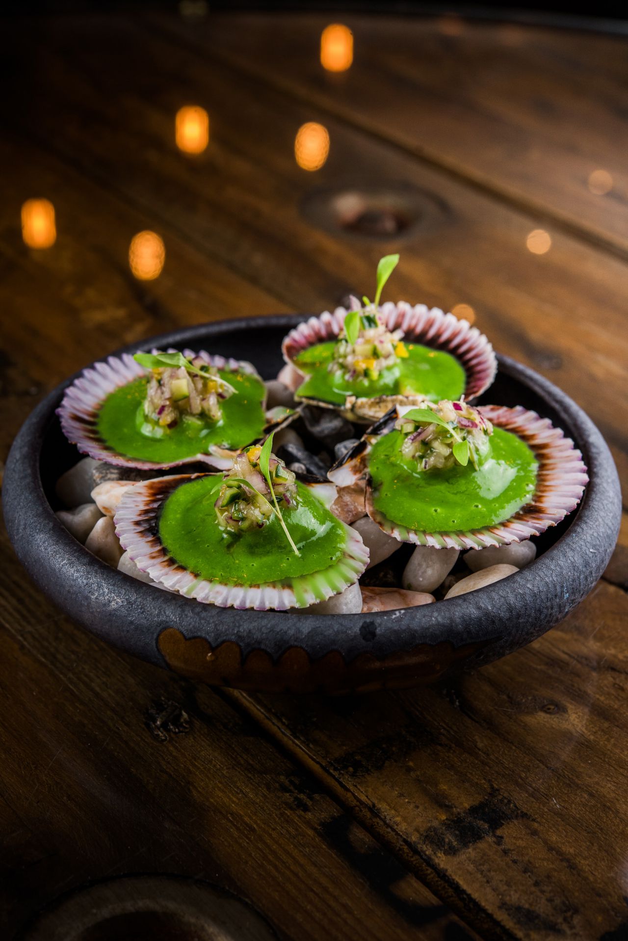 Zamburiña con aguachile.