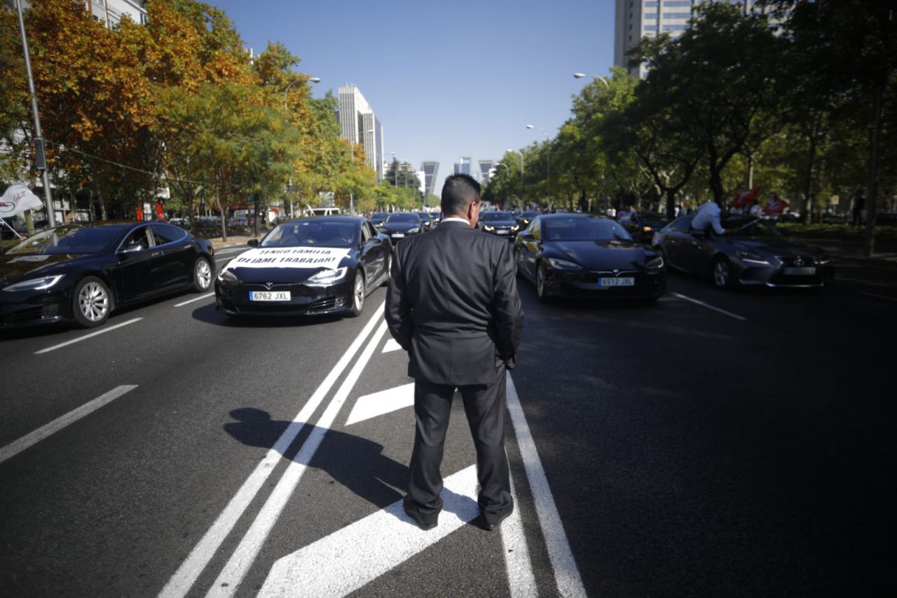 Manifestación de los VTCs en el Paseo de la Castellana.