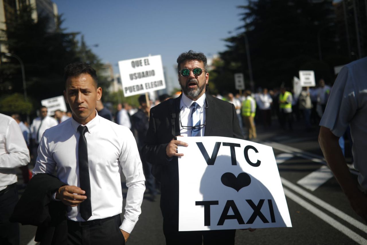 Manifestación de los VTCs en el Paseo de la Castellana.