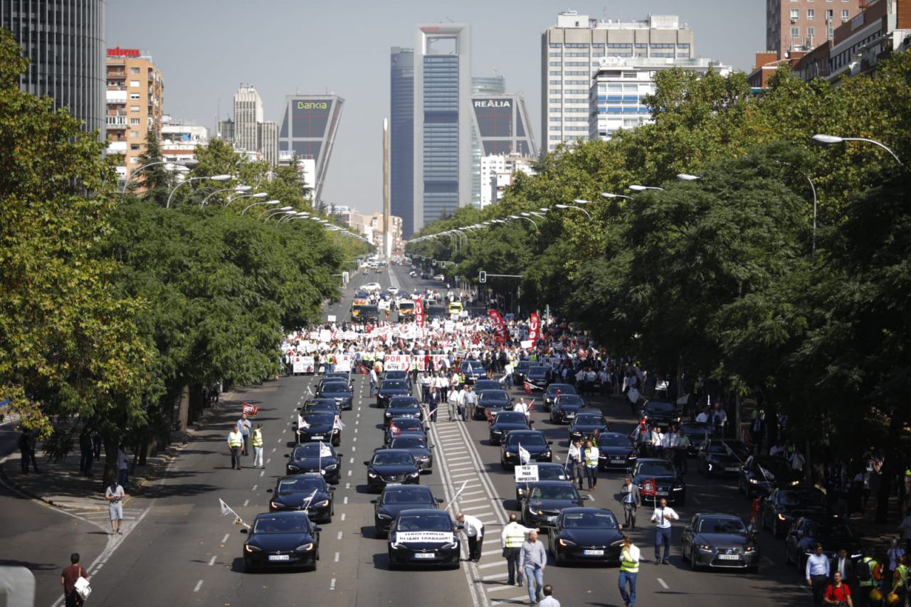 Manifestación de los VTCs en el Paseo de la Castellana.