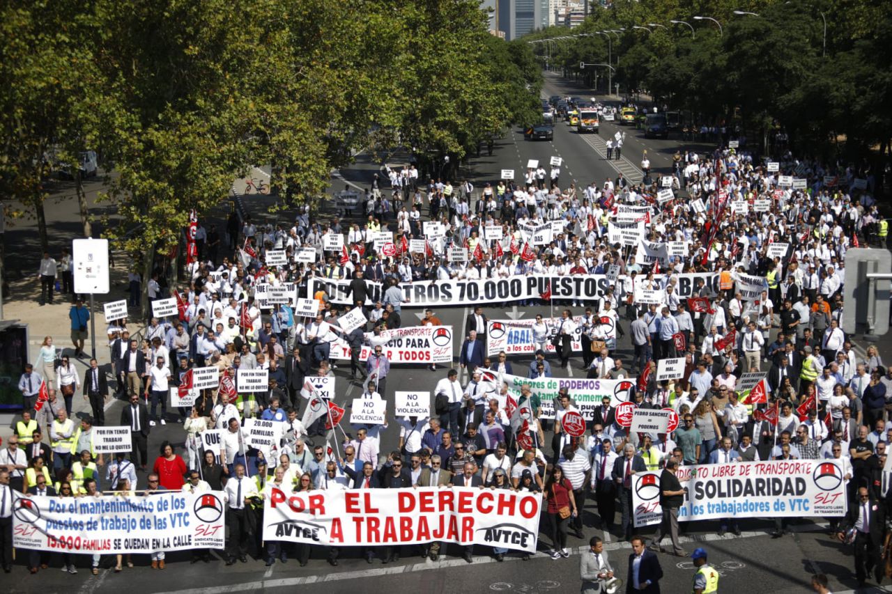 Manifestación de los VTCs en el Paseo de la Castellana.