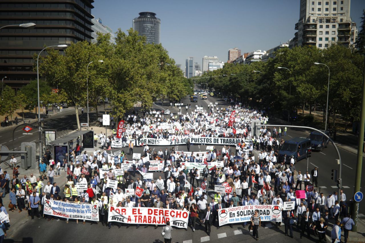 Manifestación de los VTCs en el Paseo de la Castellana.