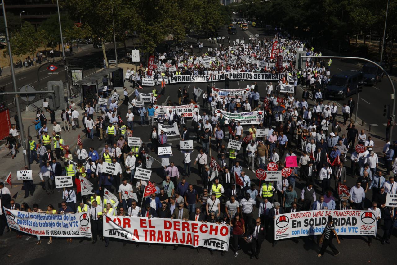Manifestación de los VTCs en el Paseo de la Castellana.