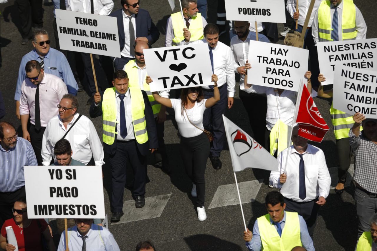 Manifestación de los VTCs en el Paseo de la Castellana.