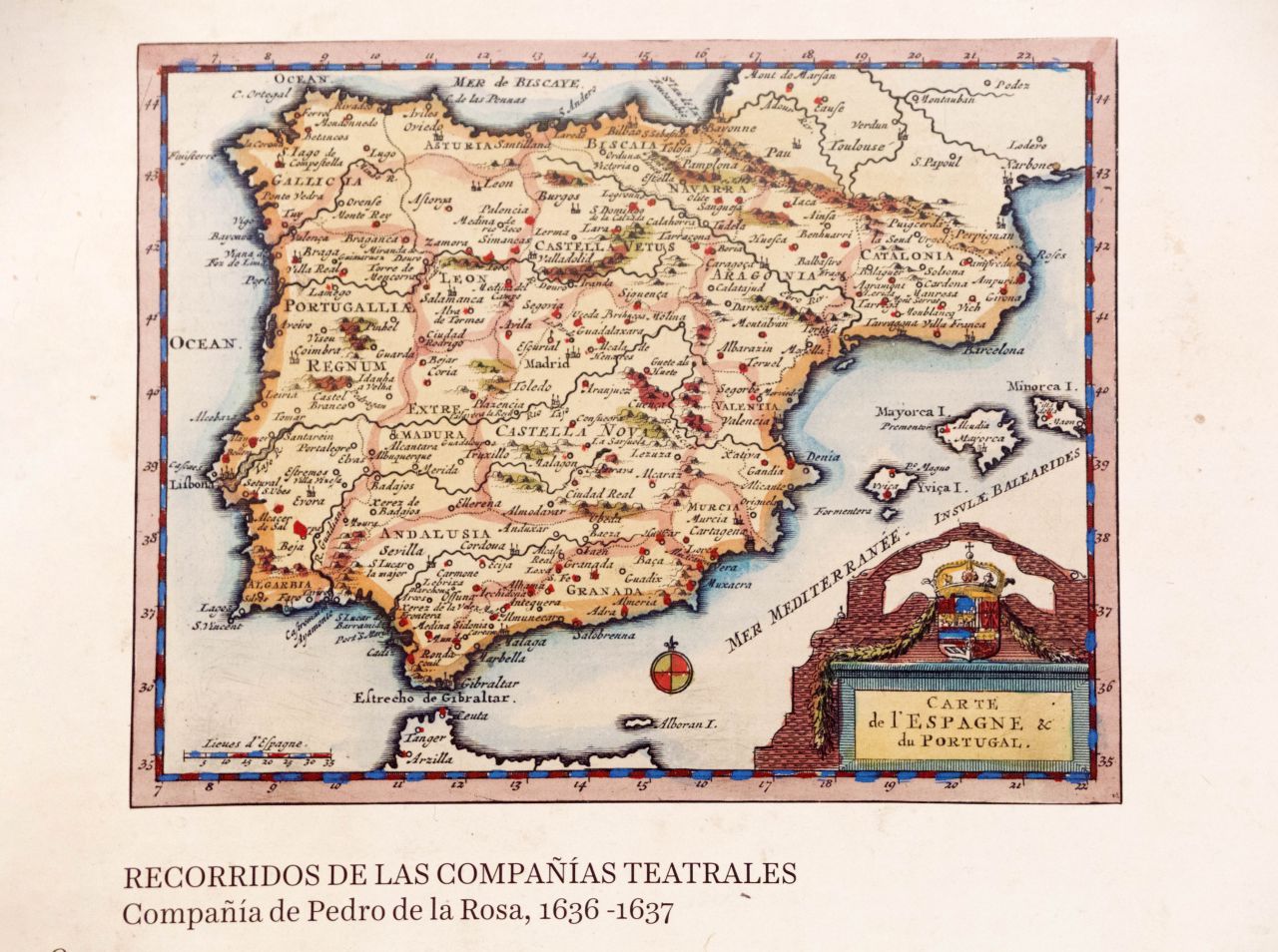 Mapa mostrando el recorrido de una compañía teatral