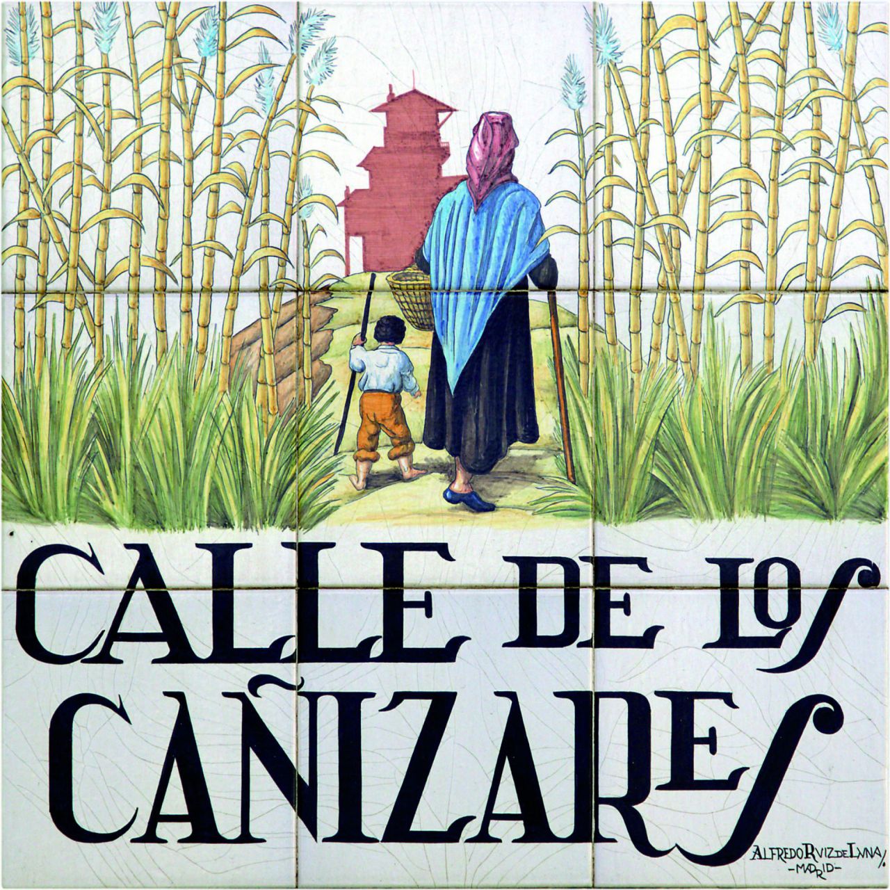 La placa representa un cañizar o cañaveral aunque algunos autores justifican el nombre porque en esta calle estaba la heredad de los Cañizares.