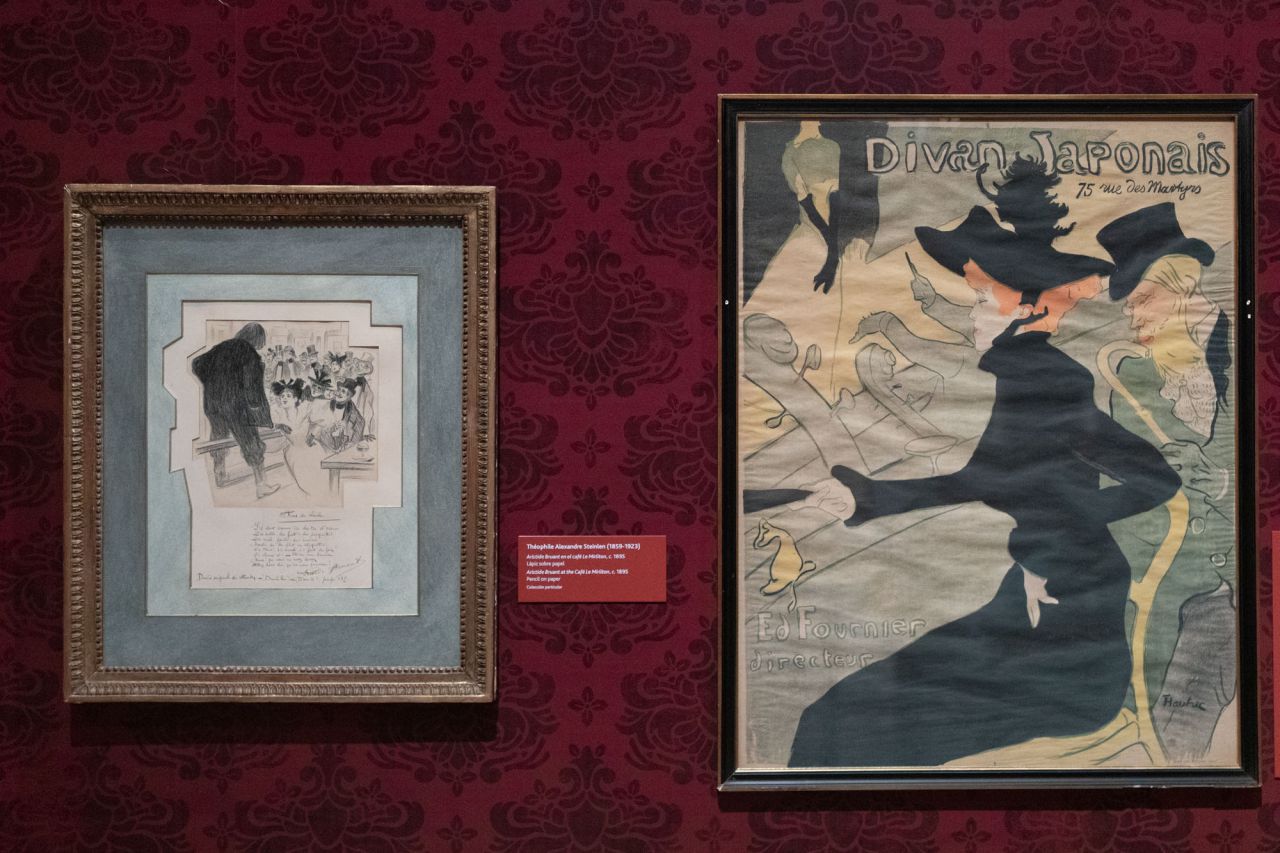 Litografía 'Divan japonais' de 1893 de Toulouse-Lautrec y 'Aristide Bruant en el café Le Mirliton' c. 1895.