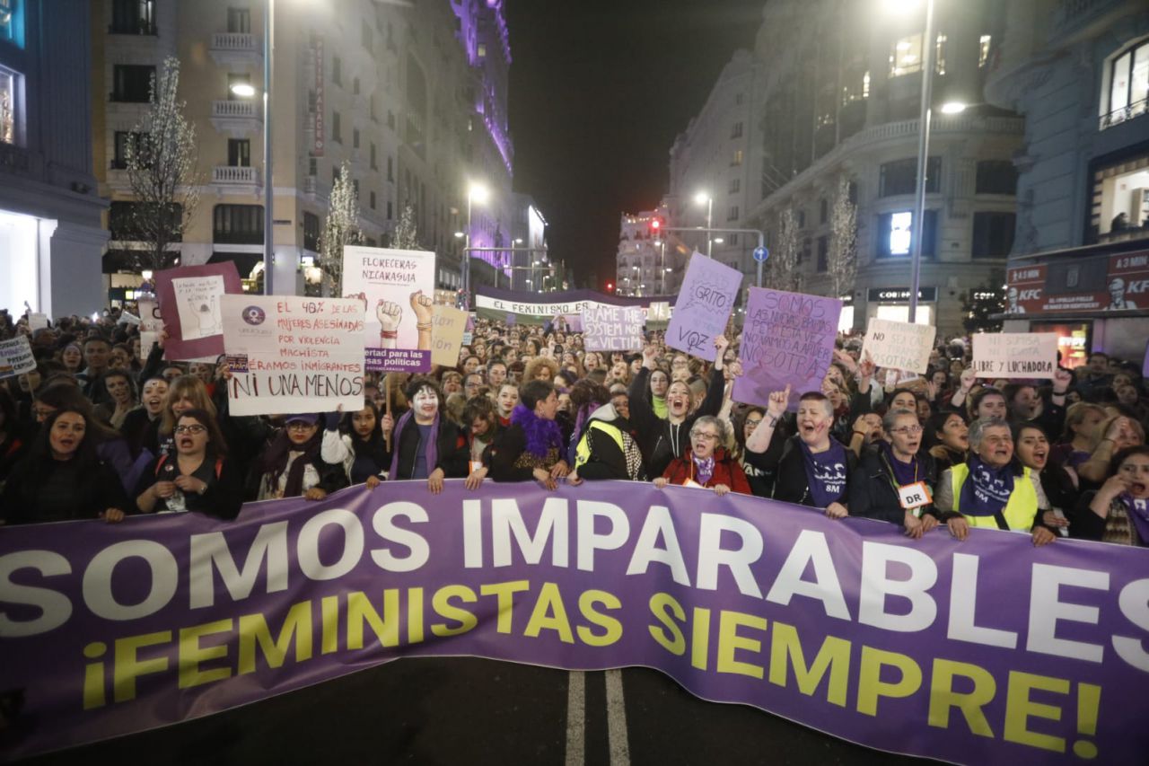 Cabecera de la manifestación del 8-M en conmemoración con el Día de la Mujer.
