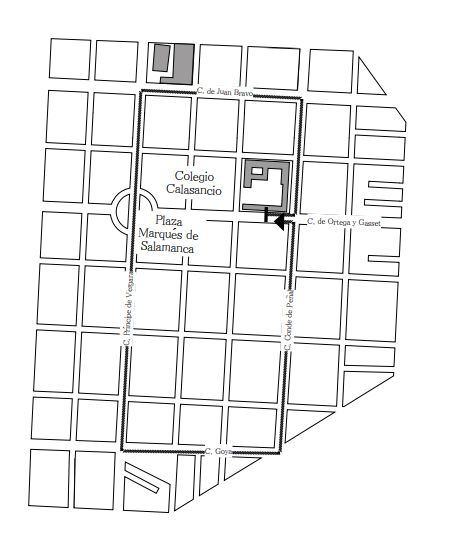 A partir de las 19:00. 
Recorrido: Salida del Colegio Calasancio (calle General Díaz Porlier, 58), calle José Ortega y Gasset, calle Juan Bravo (con estación de Penitencia en la parroquia de Nuestra Señora del Pilar), calle Juan Bravo, calle Príncipe de Vergara (con estación de Penitencia en el convento de Nuestra Señora
de las Maravillas), calle Goya, calle Conde de Peñalver (con estación de Penitencia en la
parroquia de Nuestra Señora del Rosario de Filipinas) y calle José Ortega y Gasset, de vuelta al
colegio Calasancio.