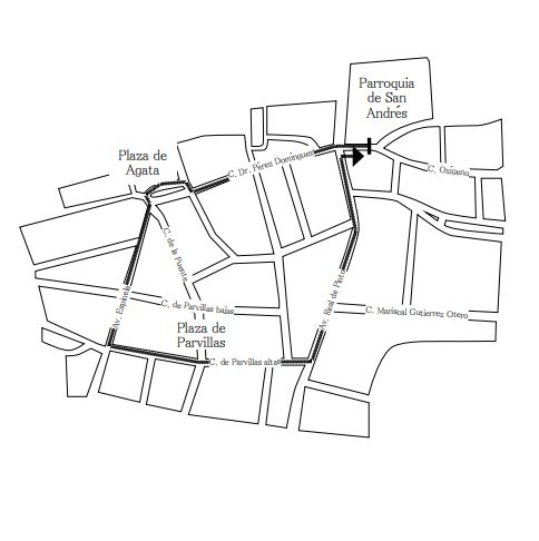 A partir de las 20:00.
Imágenes: Jesús Amarrado a la Columna, Jesús Nazareno y Virgen de la Soledad.
Recorrido: Parroquia de San Andrés (calle Oxígeno, 15), calle Oxígeno, calle Doctor Pérez Domínguez,
plaza de Ágata, avenida Espinela, calle Parvillas Altas, avenida Real de Pinto y calle Oxígeno,
para volver a la parroquia.