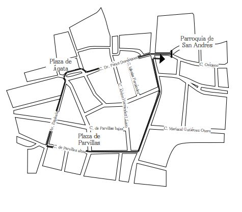 A partir de las 20:00. 
Imágenes: Cristo de la Misericordia y Santísima Virgen de la Soledad.
Recorrido: Parroquia de San Andrés, calle Oxígeno, calle Doctor Pérez Domínguez, plaza de Ágata
(encuentro entre la Virgen y el Crucificado), avenida Espinela, calle Parvillas Altas, avenida Real
de Pinto, calle Oxígeno, parroquia de San Andrés.