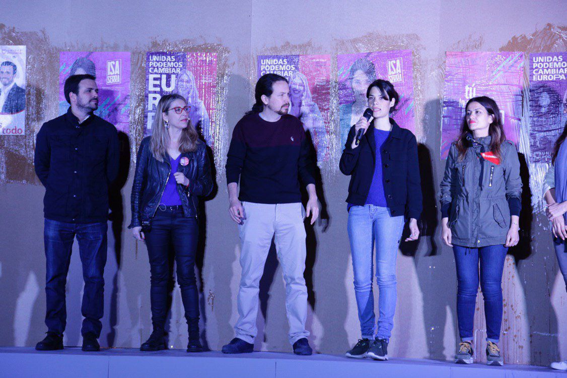 Pablo Iglesias, Alberto Garzón, Isa Serra, María Eugenia Rodríguez Palop y Sira Rego. También estaban Sol Sánchez y Gema Gil. 