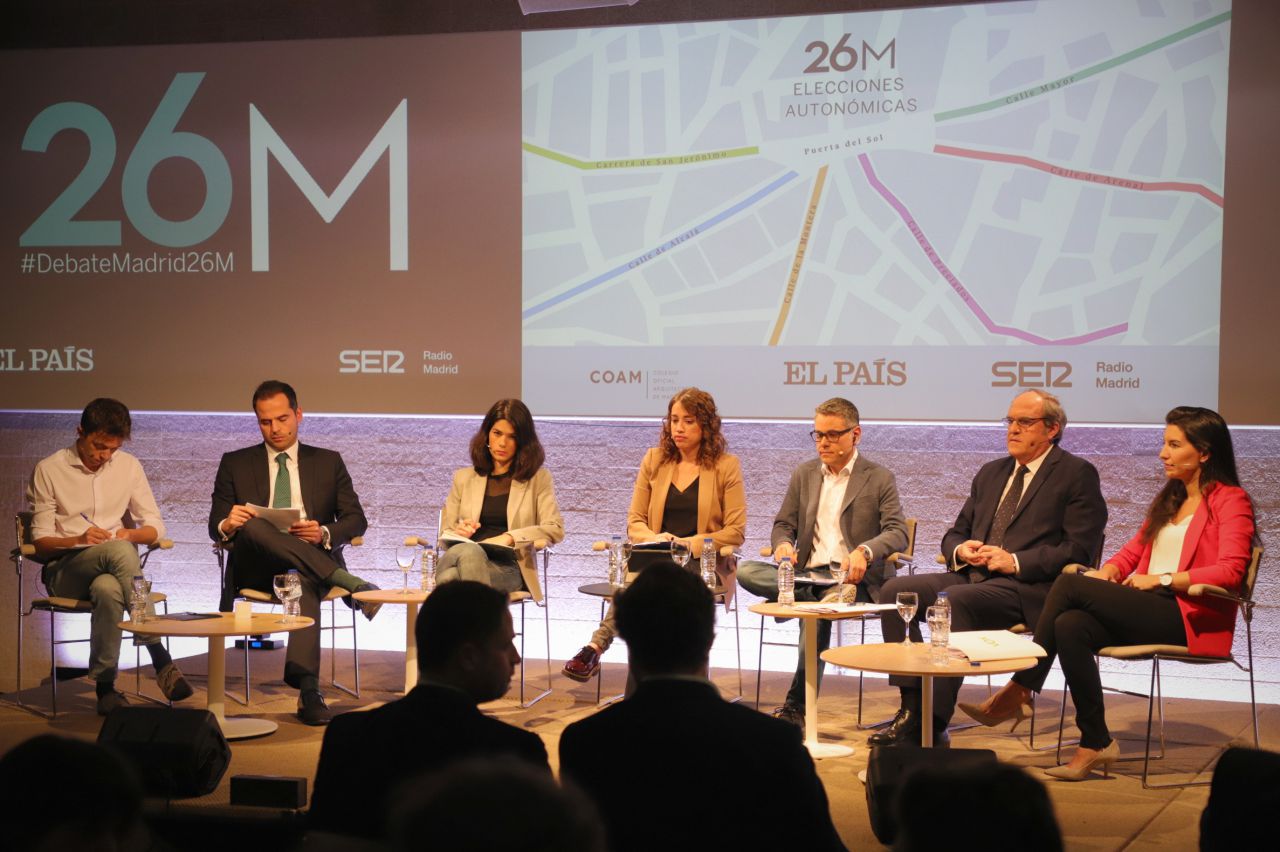 Iñigo Errejón (Más Madrid), Ignacio Aguado (Ciudadanos), Isabel Serra (Podemos), Ángel Gabilondo (PSOE) y Rocío Monasterio (VOX). 
