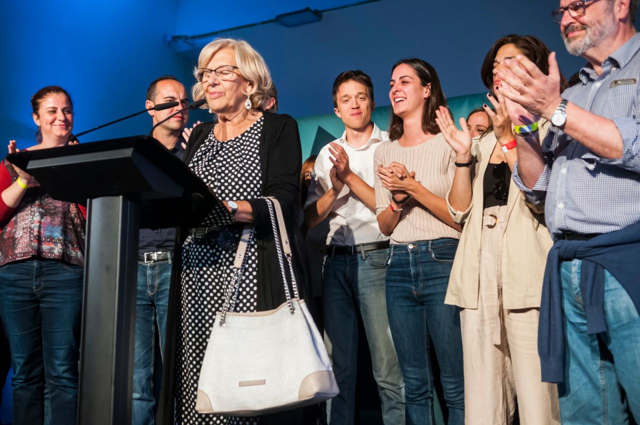 Manuela Carmena y el equipo de Más Madrid comparecen para analizar los resultados de las elecciones.