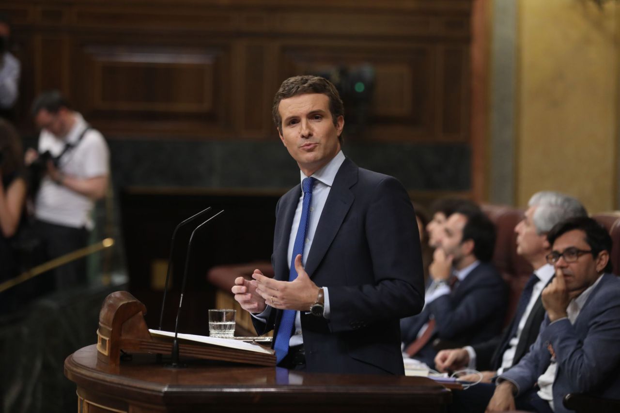 Pablo Casado pronuncia su discurso. 