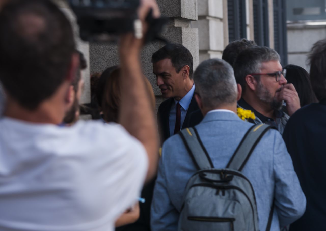 Pedro Sánchez, a su llegada al Pleno. 