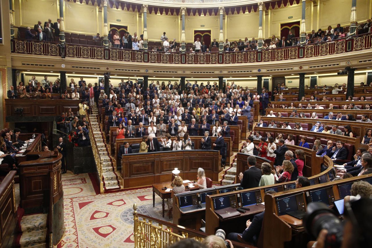 La bancada socialista aplaude a Sánchez una vez finalizado su discurso