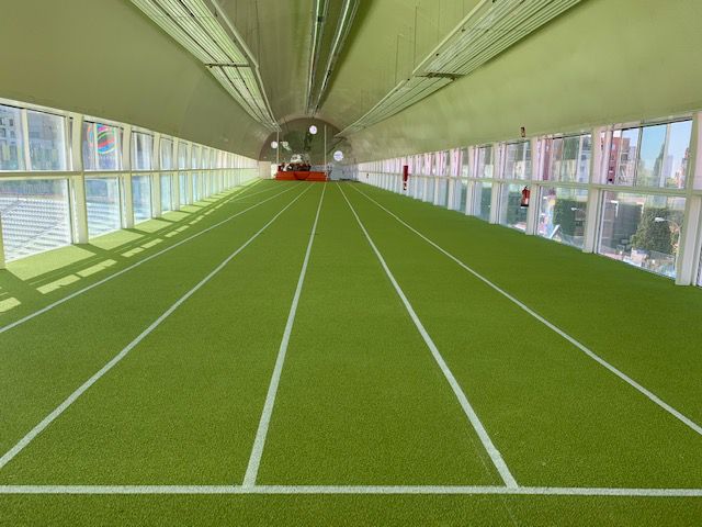 Desde el pabellón de entrenamiento se pueden seguir las competiciones en pista.