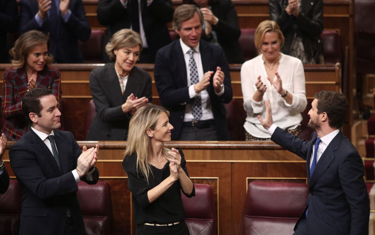 Pablo Casado, ovacionado por los suyos tras su intervención.