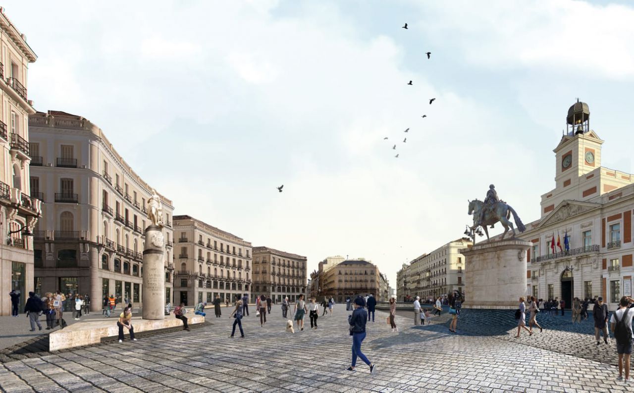 Recreación de la reforma de la Puerta del Sol del proyecto Piensa Sol.