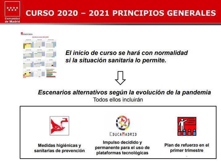 La Comunidad de Madrid planifica una vuelta segura a las aulas el próximo curso en función de la evolución del COVID-19