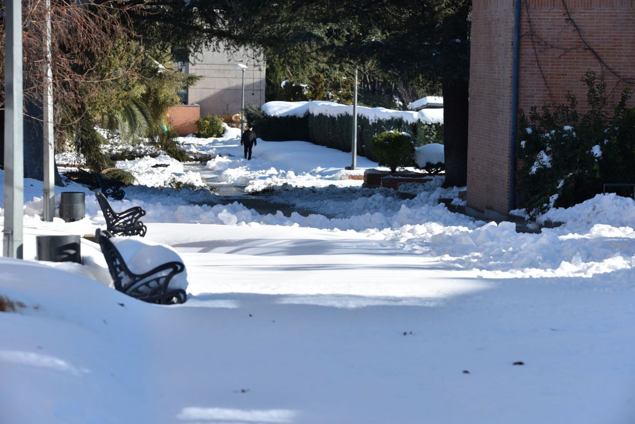El Colegio Tajamar organiza cuadrillas de profesores y padres para limpiar de nieve los accesos al centro