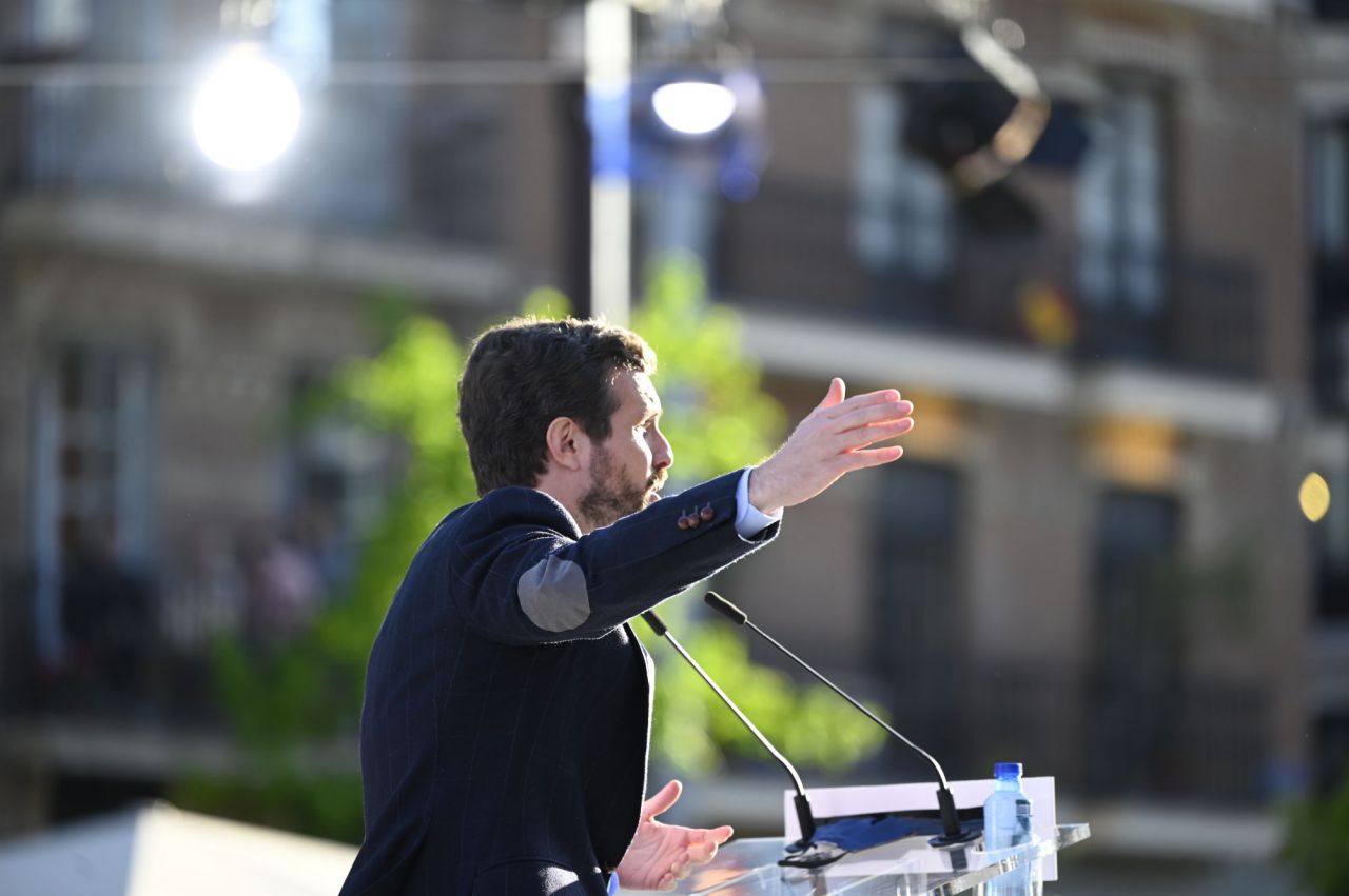 Pablo Casado, presidente del PP, durante el acto de inicio de campaña electoral para las elecciones del 4M