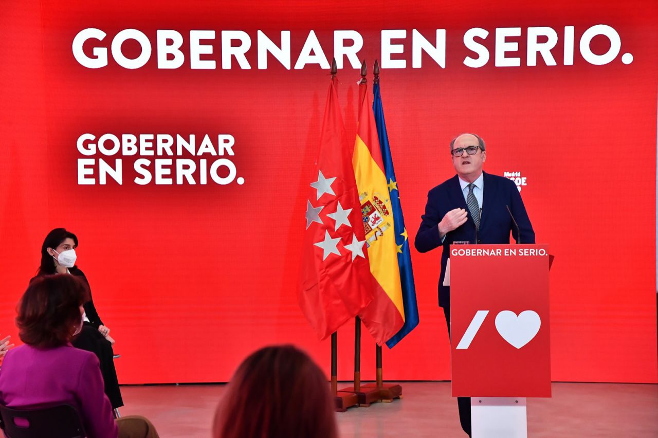 Ángel Gabilondo, candidato del PSOE a la presidencia de la Comunidad de Madrid, durante un acto de precampaña.