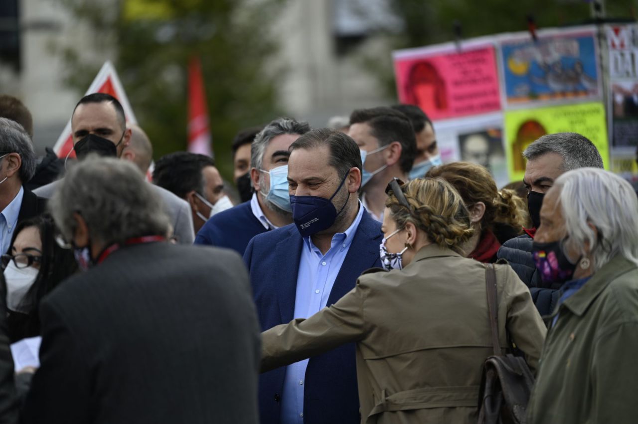 José Luis Ábalos, ministro de Transporte, durante la marcha por el Día del Trabajador
