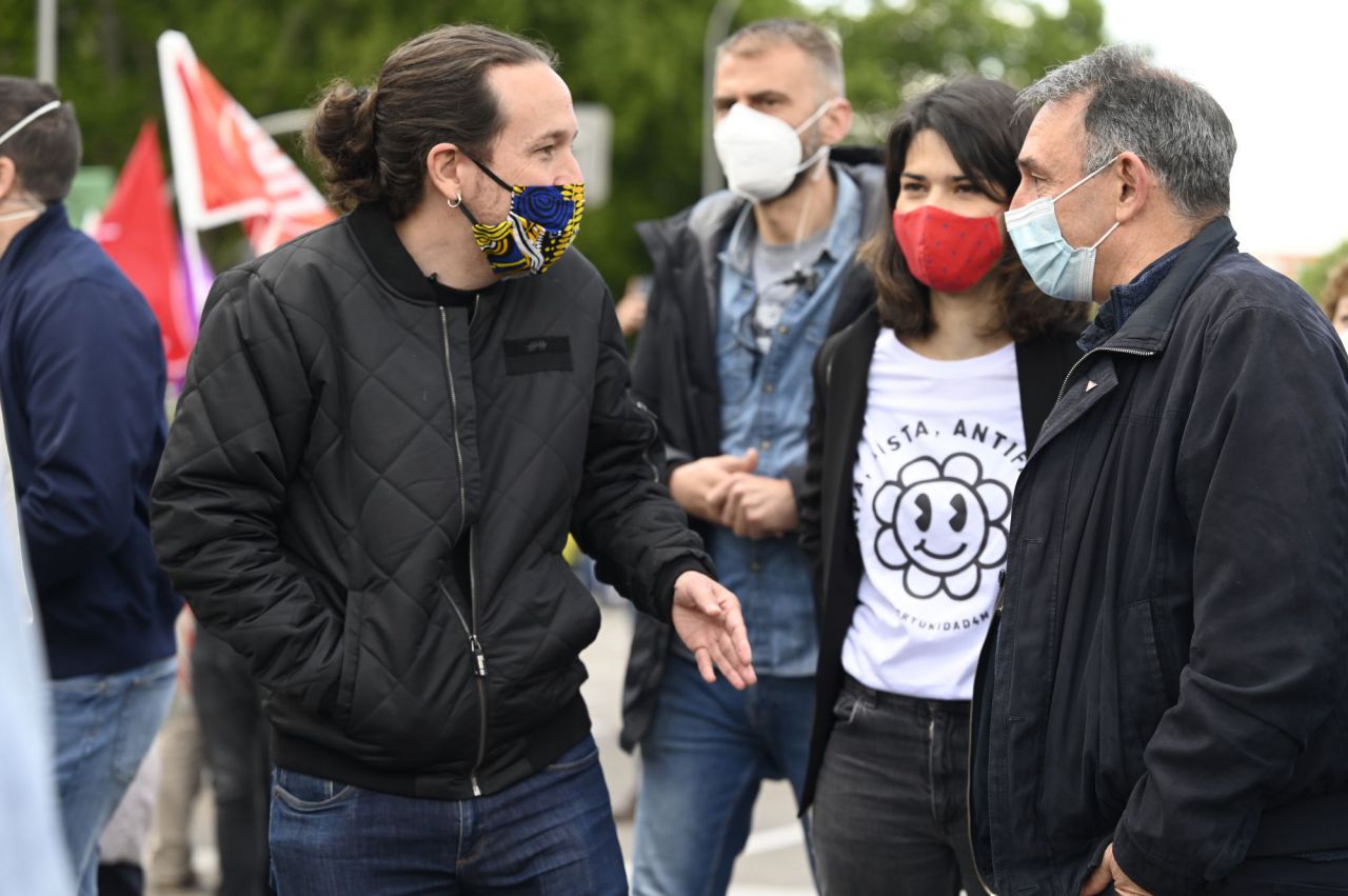 Pablo Iglesias, candidato de Unidas Podemos a la presidencia de la Comunidad de Madrid, durante la marcha por el Día del Trabajador