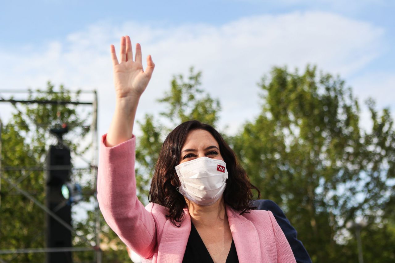 Isabel Díaz Ayuso, candidata del Partido Popular a la presidencia de la Comunidad de Madrid, en el acto de cierre de campaña