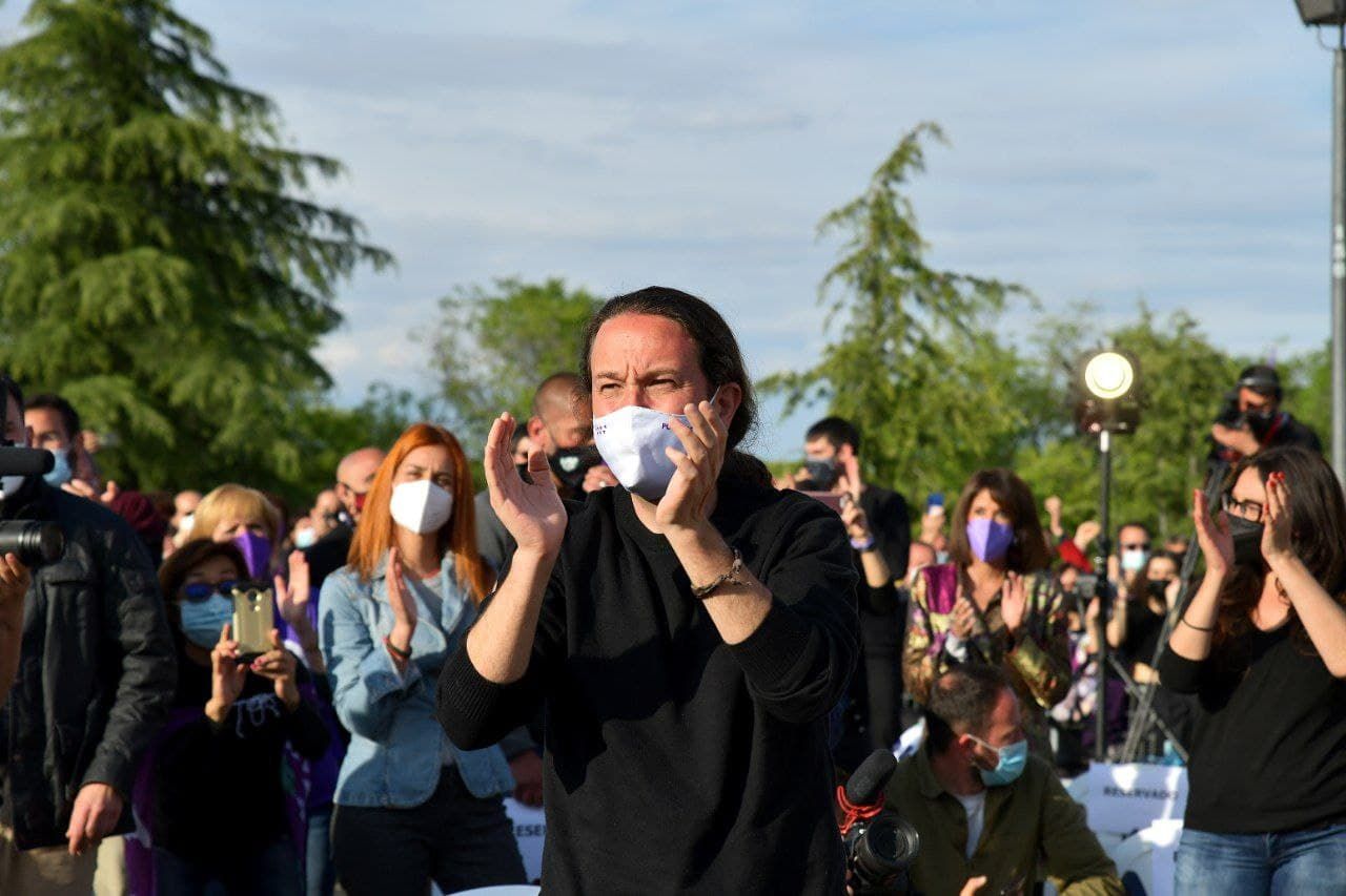 Pablo Iglesias, candidatos de Unidas Podemos a la presidencia de la Comunidad de Madrid, durante el acto de cierre de campaña en Vicálvaro