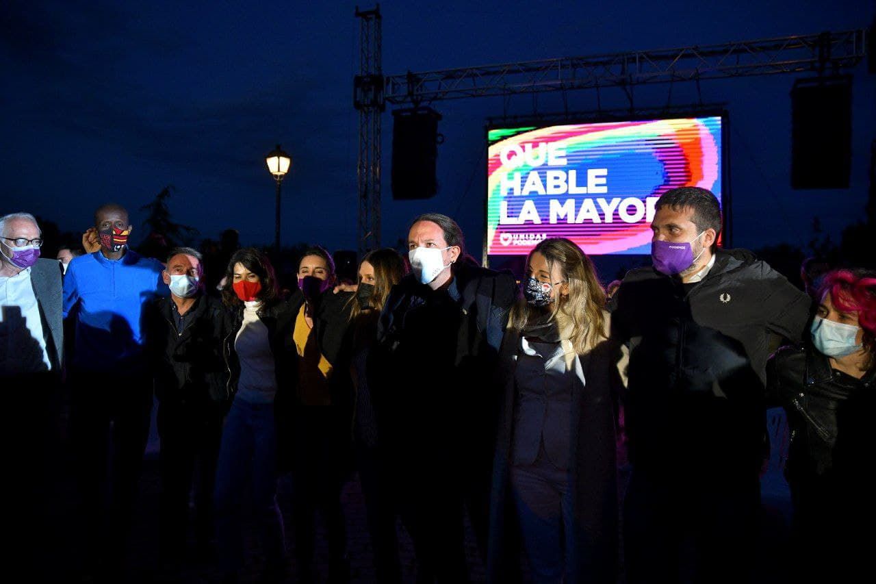 Pablo Iglesias, candidato de Unidas Podemos a la presidencia de la Comunidad de Madrid, durante el acto de cierre de campaña