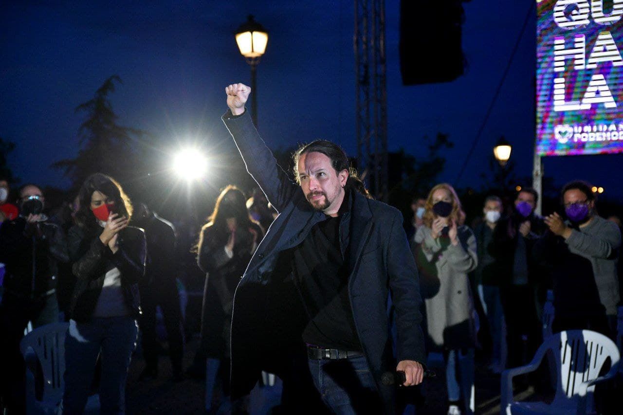 Pablo Iglesias, candidato de Unidas Podemos a la presidencia de la Comunidad de Madrid, durante el acto de cierre de campaña