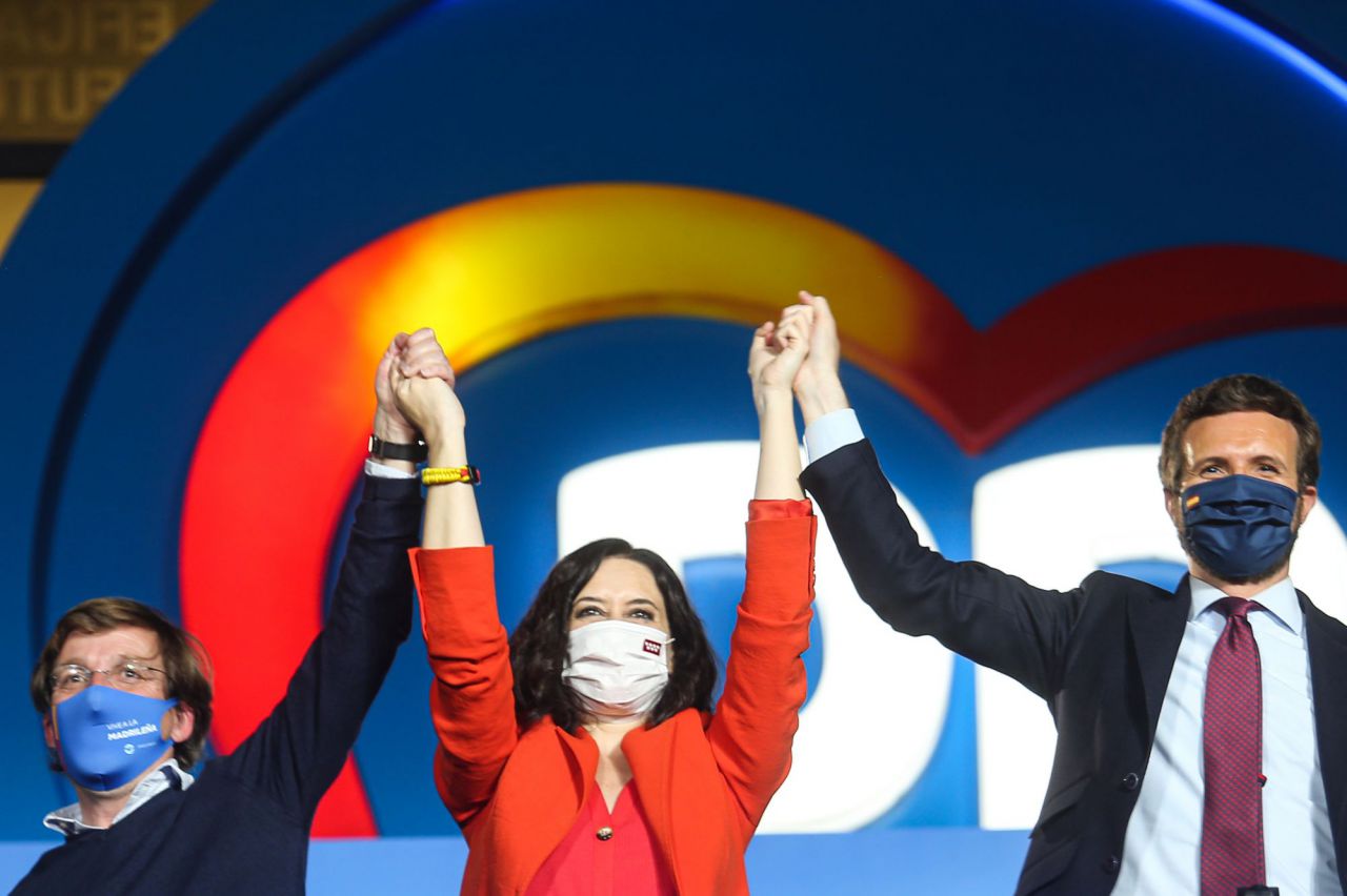 Pablo Casado, Isabel Díaz Ayuso y José Luis Martínez Almeida.