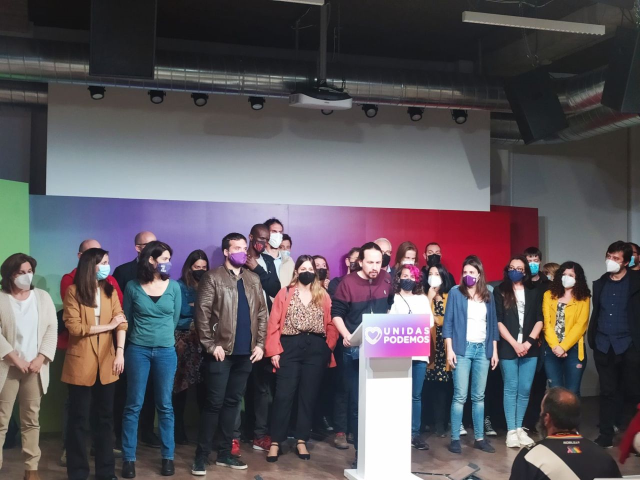 El candidato de Unidas Podemos a la Presidencia de la Comunidad de Madrid, Pablo Iglesias, anuncia que deja todos los cargos en el partido tras conocerse los resultados electorales.