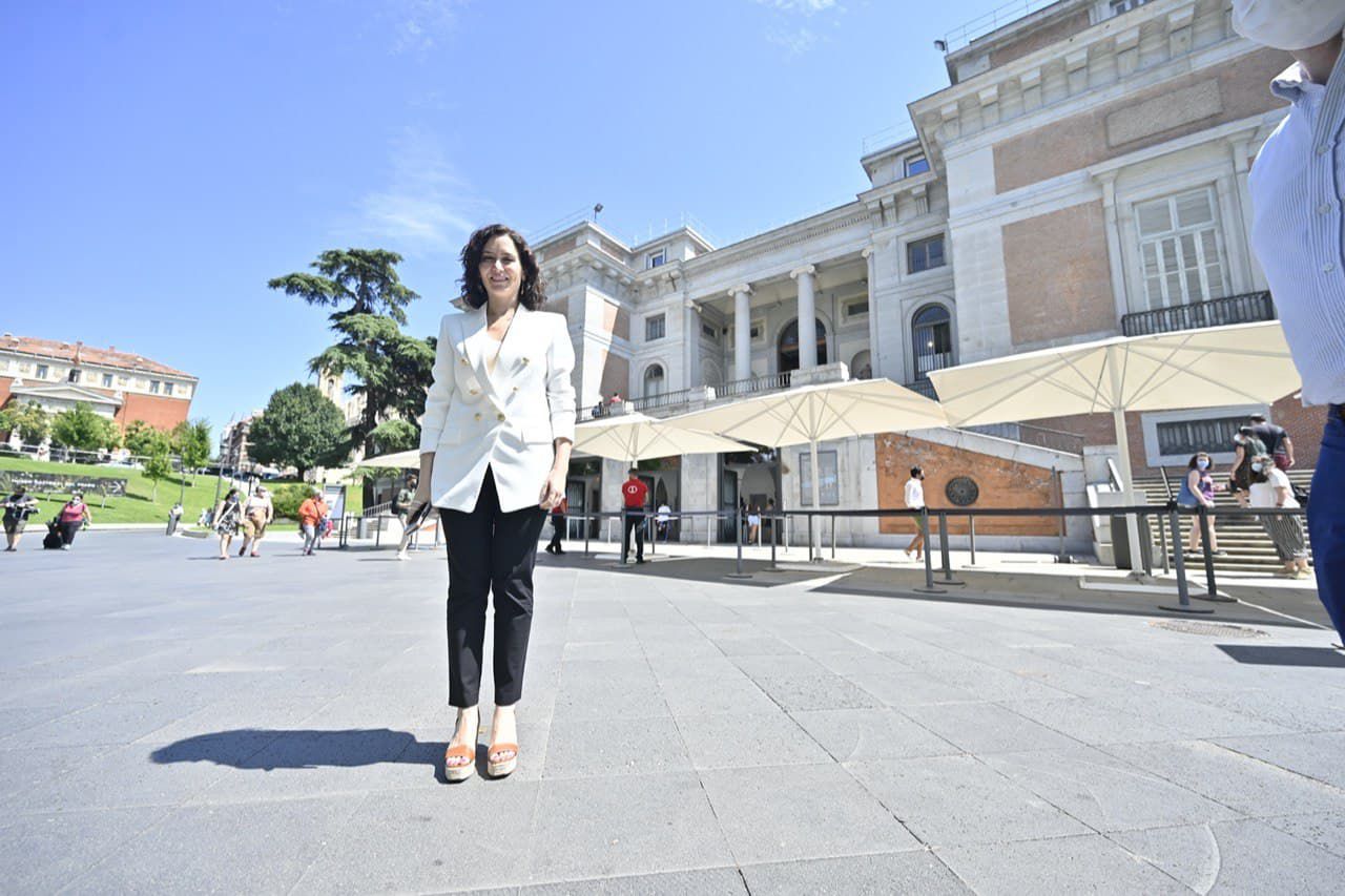 La presidenta de la Comunidad de Madrid, Isabel Díaz Ayuso, en el Museo Del Prado tras conocer que el eje Prado-Retiro se convierten en Patrimonio Mundial de la Unesco