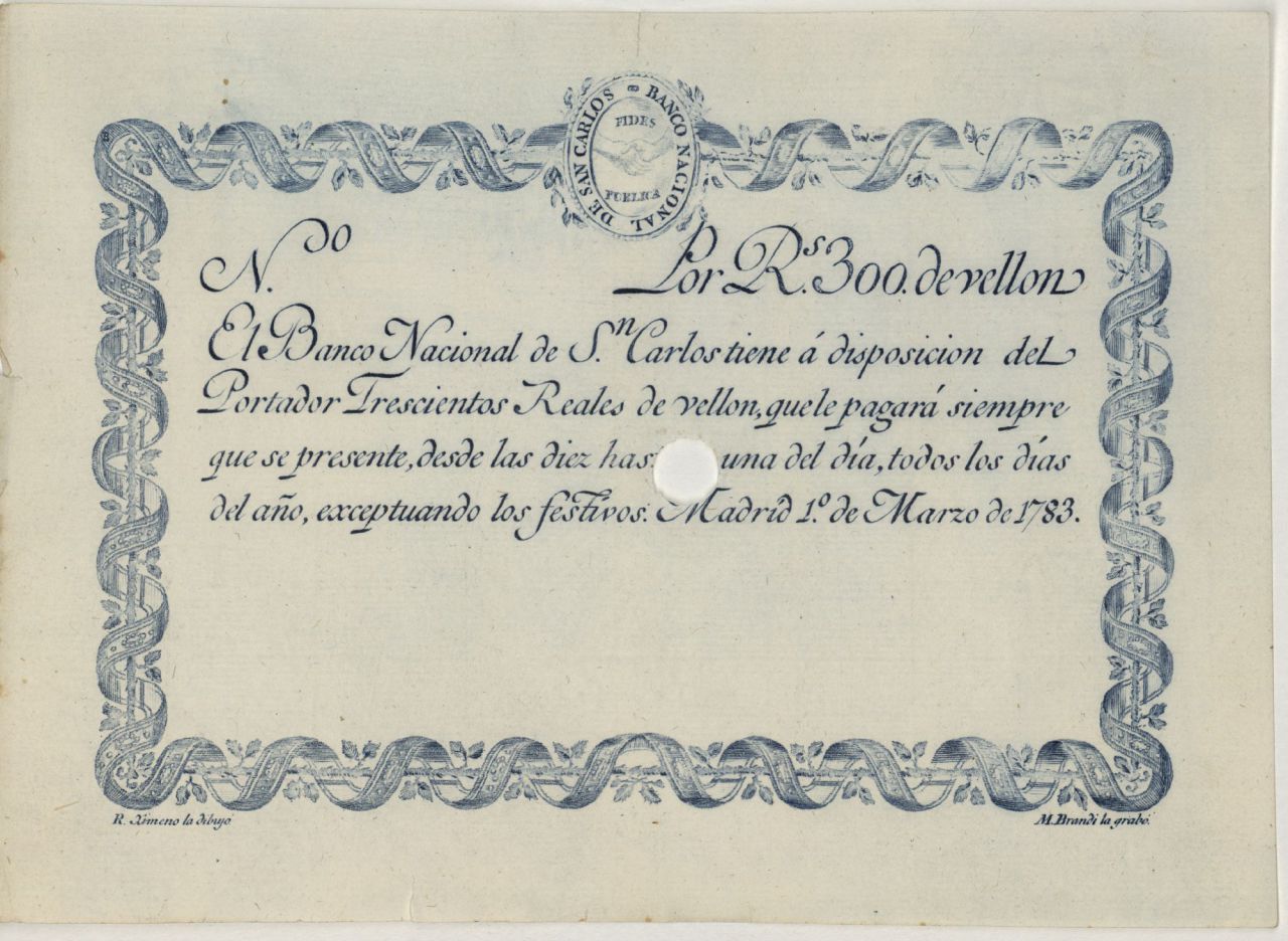 Billete de 300 Reales de Vellón, Banco de San Carlos