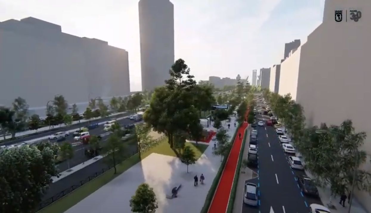 Carril bici proyectado en el Paseo de la Castellana. 