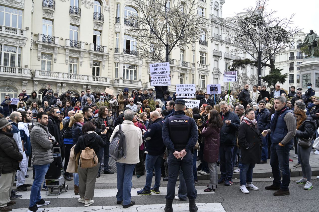 Manifestación contra la vuelta de la obligatoriedad de las mascarillas en exteriores