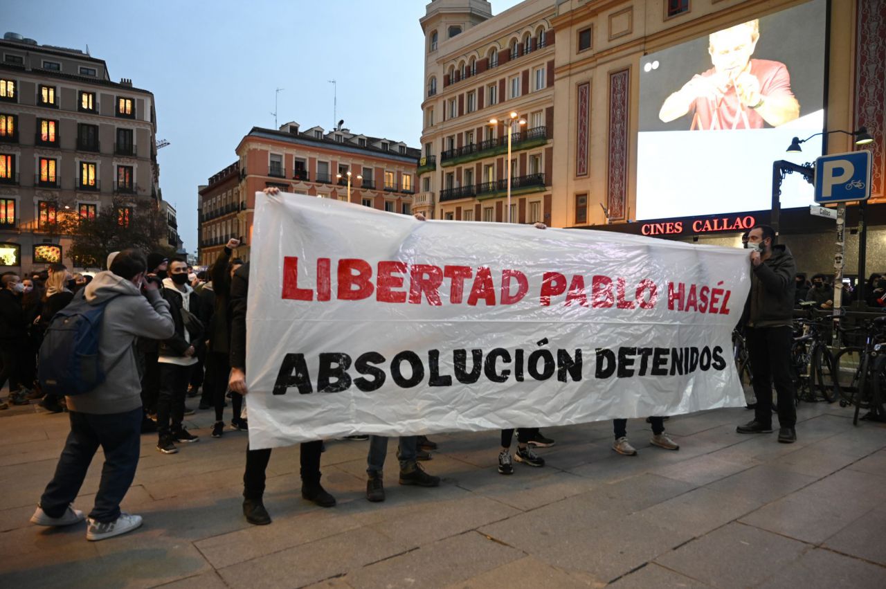 Manifestación en Callao en apoyo a Pablo Hasel