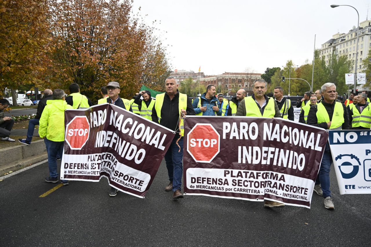 Manifestación de transportistas en el centro de Madrid