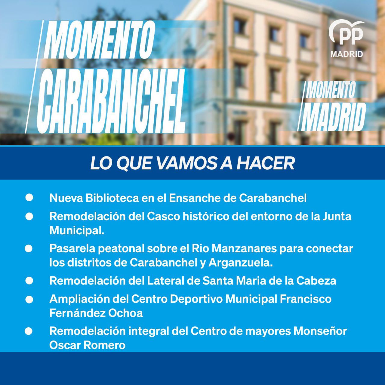 Compromisos electorales del PP en el distrito de Carabanchel. 